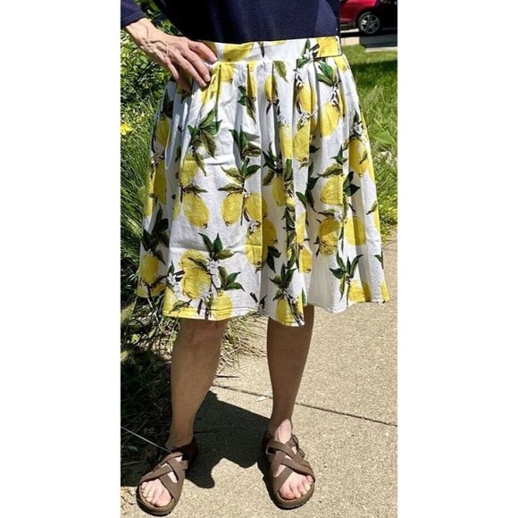 Taydey Womenβs Skirt XL White/Yellow Lemon  A-Line Pleated Vintage Cotton NWOT - Picture 2 of 16